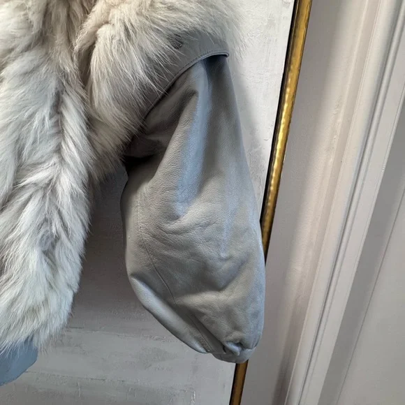 Vintage Saga Fox Fur Jacket | Silver Fox Leather Bomber Luxury Statement Coat - Picture 5 of 7